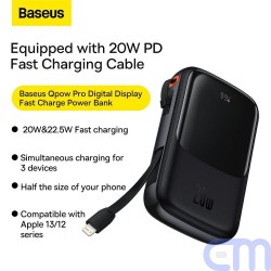 Power Bank BASEUS QPow - 10 000mAh LCD Quick Charge PD 20W with cable to Lightning 8-pin black PPQD020001 16