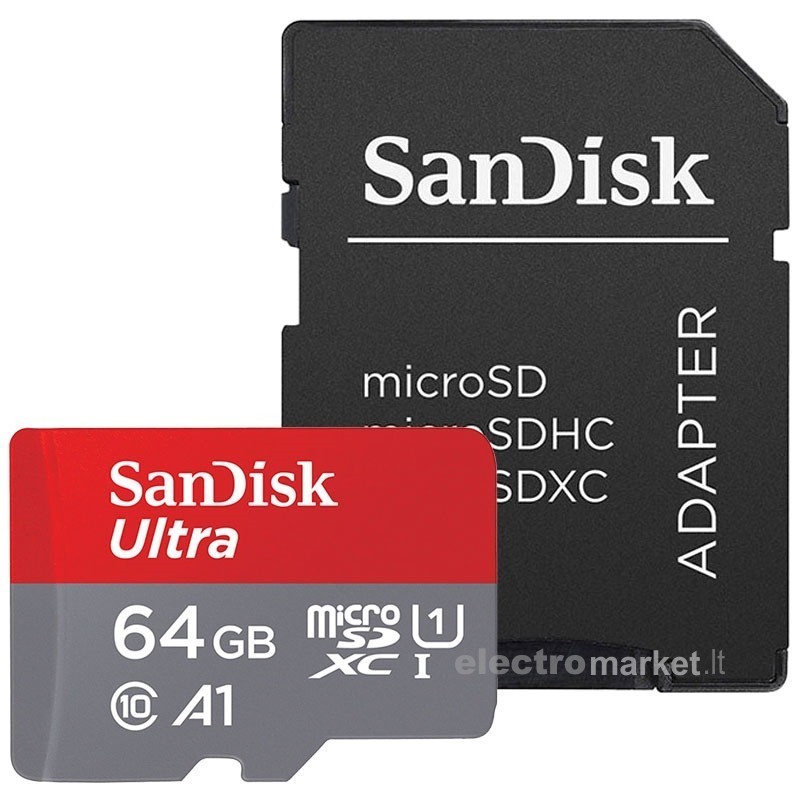 Atminties kortelė su adapteriu SanDisk Ultra microSDHC 100mb/s UHS-I 64GB