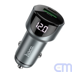 HOCO car charger USB QC3.0 + PD20W LED Light road Z42 metal grey 1