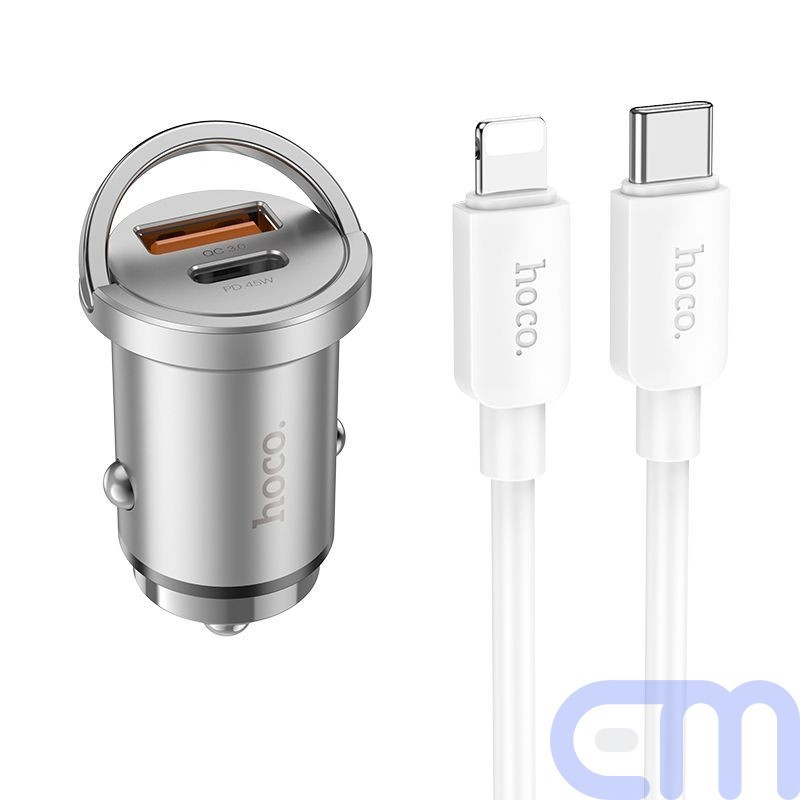 HOCO car charger 2 x USB QC3.0 18W + Type C PD 45W cable Type C for Iphone Lightning 8-pin Handy NZ10 silver