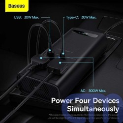 Baseus Car Power Inverter 150W 12V / 500W 220V (C+U + Dual EU plug) Black (CGNB000101) 14