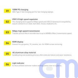 Baseus HUB Metal Glam Series 5-in-1 (3xUSB-A 3.0, Type-C male, Type-C female, HDMI-A), Gray EU (WKWG020013) 24