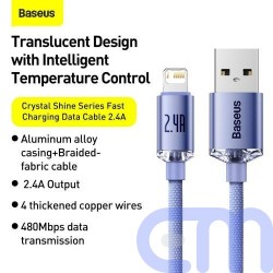 Baseus Lightning Crystal Shine Cable Series Fast Charging Data Cable 2.4A 2m Purple (CAJY000105) 10