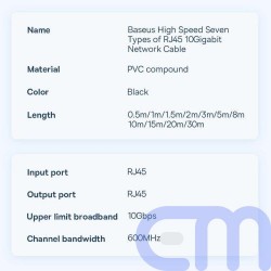 Baseus Network Cable High Speed (CAT7) of RJ45 (round cable) 10 Gbps 1.5m Black (WKJS010201) 14