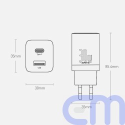 Baseus Travel Charger Super Si Pro mini Fast Charger, C+U, PD 3.0, QC 3.0 30W EU White (CCSUPP-E02) 5