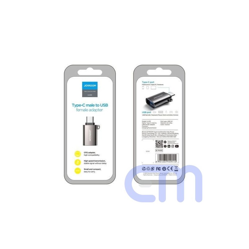 Joyroom Adapter, Male USB 3.2 Gen 1 to Female Type-C, Black (S-H151)