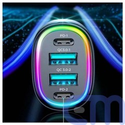 Joyroom Car Charger U+U+C+C, 2xQC 3.0, 2xPD, 70W, RGB, Black (JR-CL29) 4