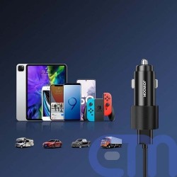 Joyroom Car Charger U+U, 24W, LED Light, with 3-in-1 Cable (Lightning + Type-C + Micro), 1.2m, Black (JR-CL10) 7