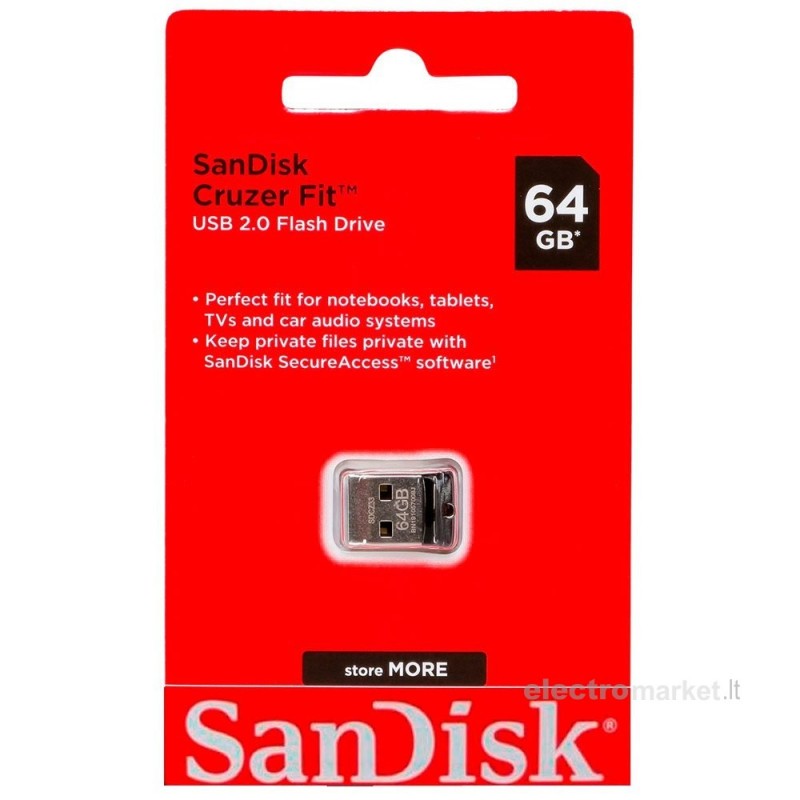USB atmintinė SanDisk Cruzer Fit USB 2.0 64 GB