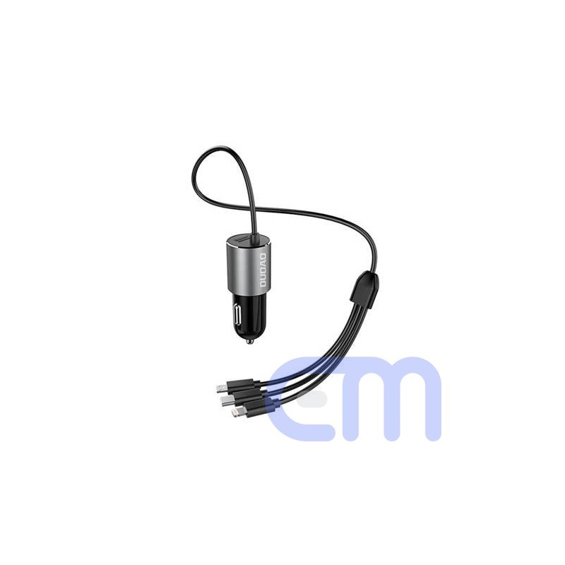Automobilinis telefono kroviklis Dudao 3in1 USB 3,4 A su Lightning / USB Typ C / micro USB kabeliu