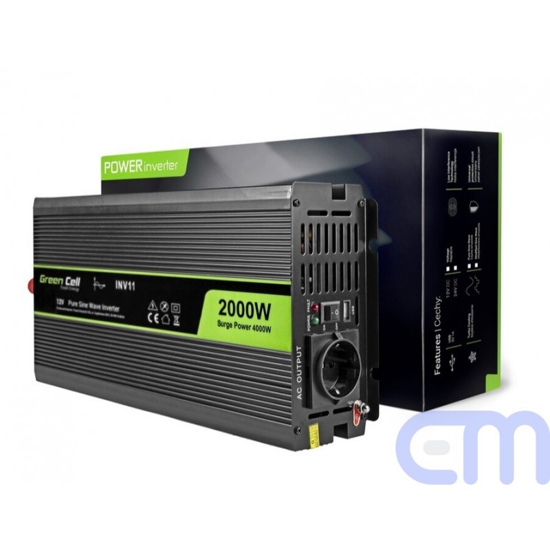 Green Cell galios keitiklis nuo 12 V iki 230 V 2000W/4000W grynos sinuso bangos