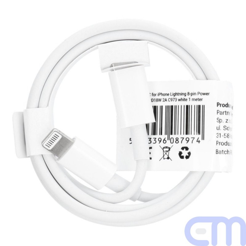 Cable Type C for iPhone Lightning 8-pin Power Delivery PD18W 2A C973 white 1 meter