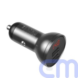 Baseus Car Charger Digital Display 2xUSB with 3-in-1 Cable 1.2m, 24W 4.8A, Black/Gray (TZCCBX-0G) 3