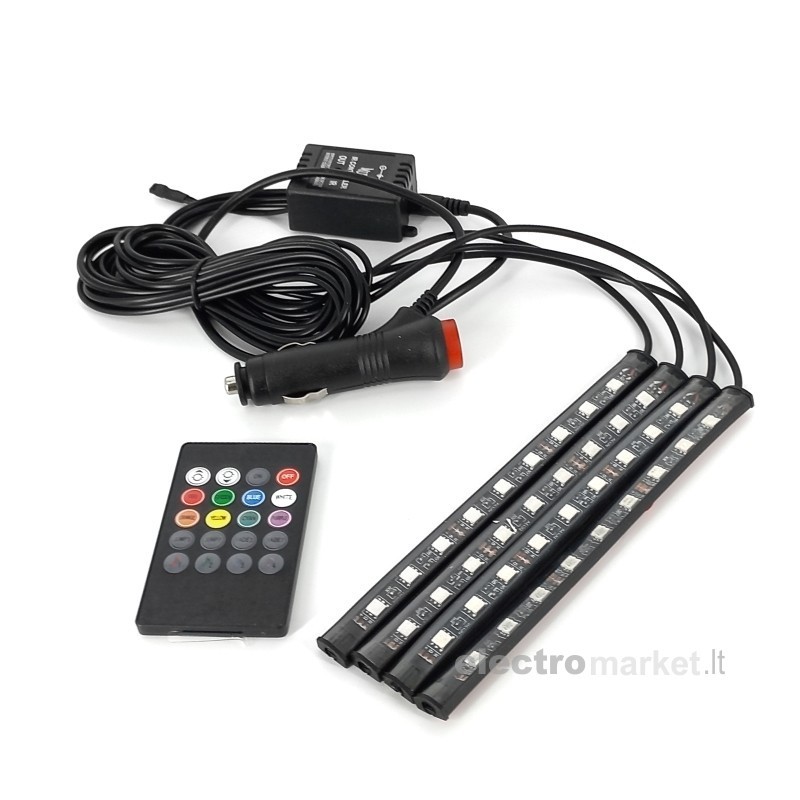 Automobilio salono  apšvietimas  4 juostos 12 LED RGB