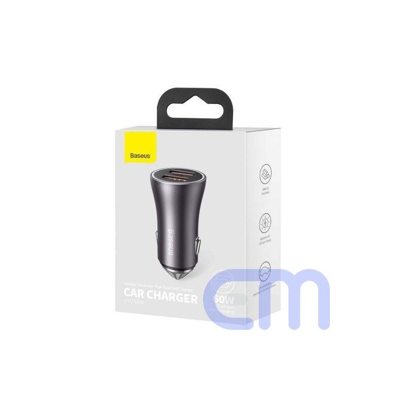 Baseus Car Charger Golden Contactor Max Dual Fast Charger U+U 60W Dark Gray (CGJM000013)