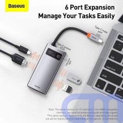 Baseus HUB Metal Gleam Series 6-in-1 Multifunctional Type-C to Type-C PD 100W, HDMI 4K-30 Hz, 3x USB 3.2, RJ45 Gray (CAHUB-CW0G) 7