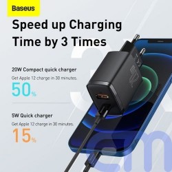 Baseus Travel Charger Compact Quick Charger U+C 20W EU Black (CCXJ-B01) 11