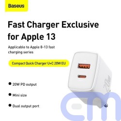 Baseus Travel Charger Compact Quick Charger U+C 20W EU White (CCXJ-B02) 9