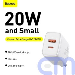 Baseus Travel Charger Compact Quick Charger U+C 20W EU White (CCXJ-B02) 10