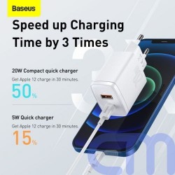 Baseus Travel Charger Compact Quick Charger U+C 20W EU White (CCXJ-B02) 11