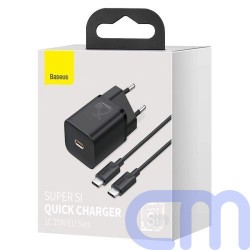 Baseus Travel Charger set Super Si 1C QC (With Mini Black Cable Type-C to Type-C 3A 1m) 25W EU Black (TZCCSUP-L01) 15