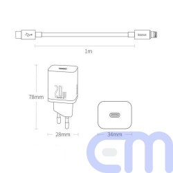 Baseus Travel Charger set Super Si 1C QC (With Simple Wisdom Cable Type-C to Lightning 1m) 20W EU White (TZCCSUP-B02) 11