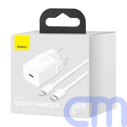 Baseus Travel Charger set Super Si 1C QC (With Simple Wisdom Cable Type-C to Lightning 1m) 20W EU White (TZCCSUP-B02) 21