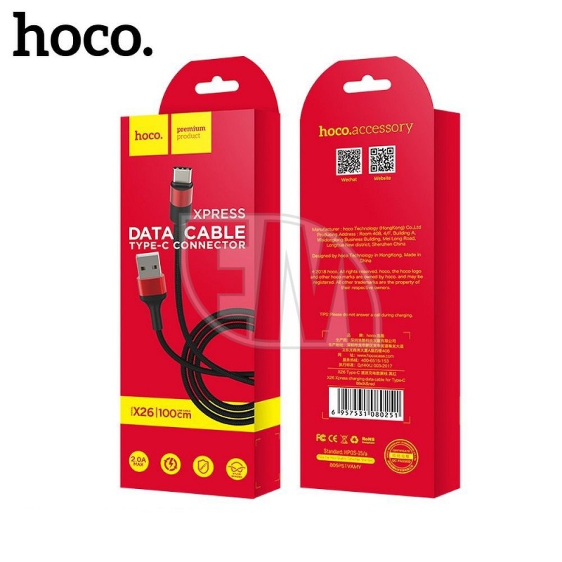 HOCO USB laidas Type-C Xpress X26 juodai raudonas