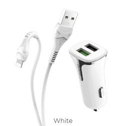 HOCO Car charger 2 x USB QC3.0 + cable for iPhone Z31 white 2