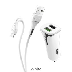 HOCO Car charger 2 x USB QC3.0 + cable Micro Z31 white 3