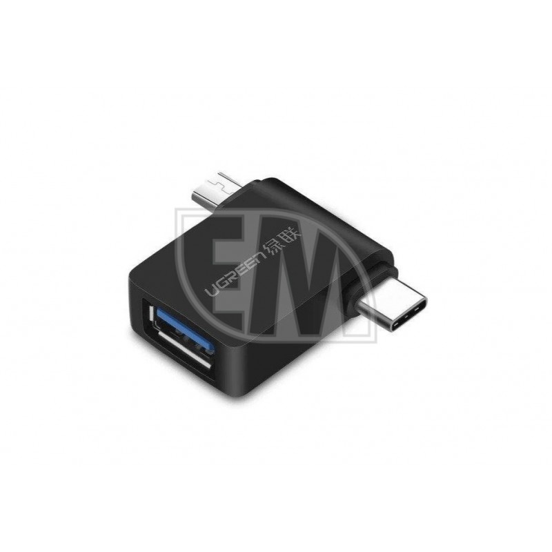 Ugreen adapteris OTG USB-A 3.0 į USB-C ir micro-USB, juodas