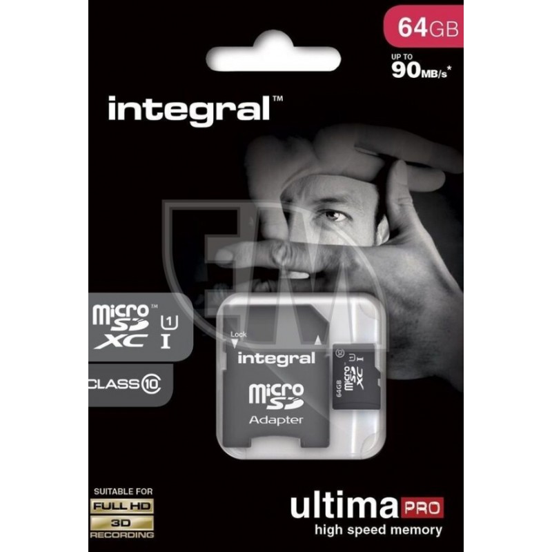 Micro SD atminties kortelė + adapteris Integral 64 GB microSDXC UltimaPro