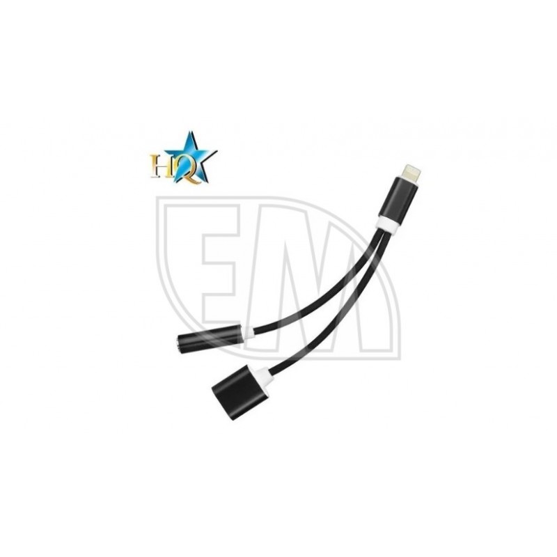 HQ Adapter Lightning to 3.5mm Audio Headset Jasck Adapter + Type-C Female Charger Plug (OEM) Black