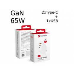 GaN 65W Forcell sieninis įkroviklis su 2 USB Type C 1 USB A - 3A su PD ir Quick Charge 4.0 1