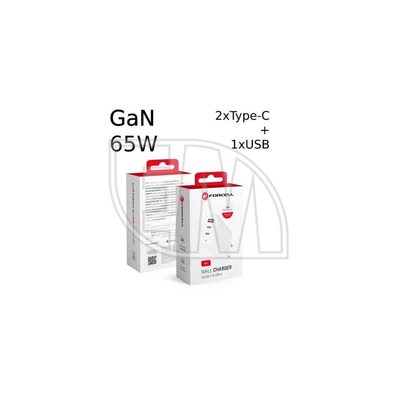 GaN 65W Forcell sieninis įkroviklis su 2 USB Type C 1 USB A - 3A su PD ir Quick Charge 4.0