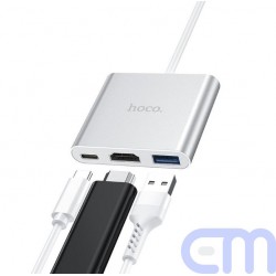 Adapteris Hoco HB14 Type-C to USB-A+HDMI+Type-C sidabrinis 2