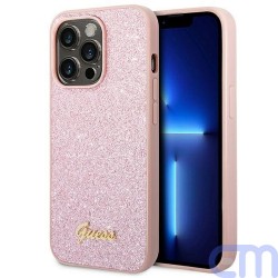 Original faceplate case GUESS GUHCP14LHGGSHP for iPhone 14 PRO (Glitter Flakes Script Metal Logo / pink) 1
